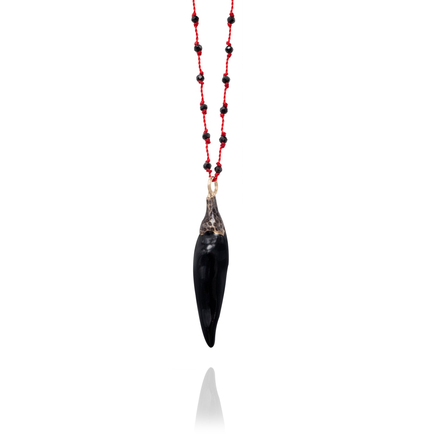 Necklace Soo Hot Chili with Large Black Pepper, Red Cord and Spinel Beads