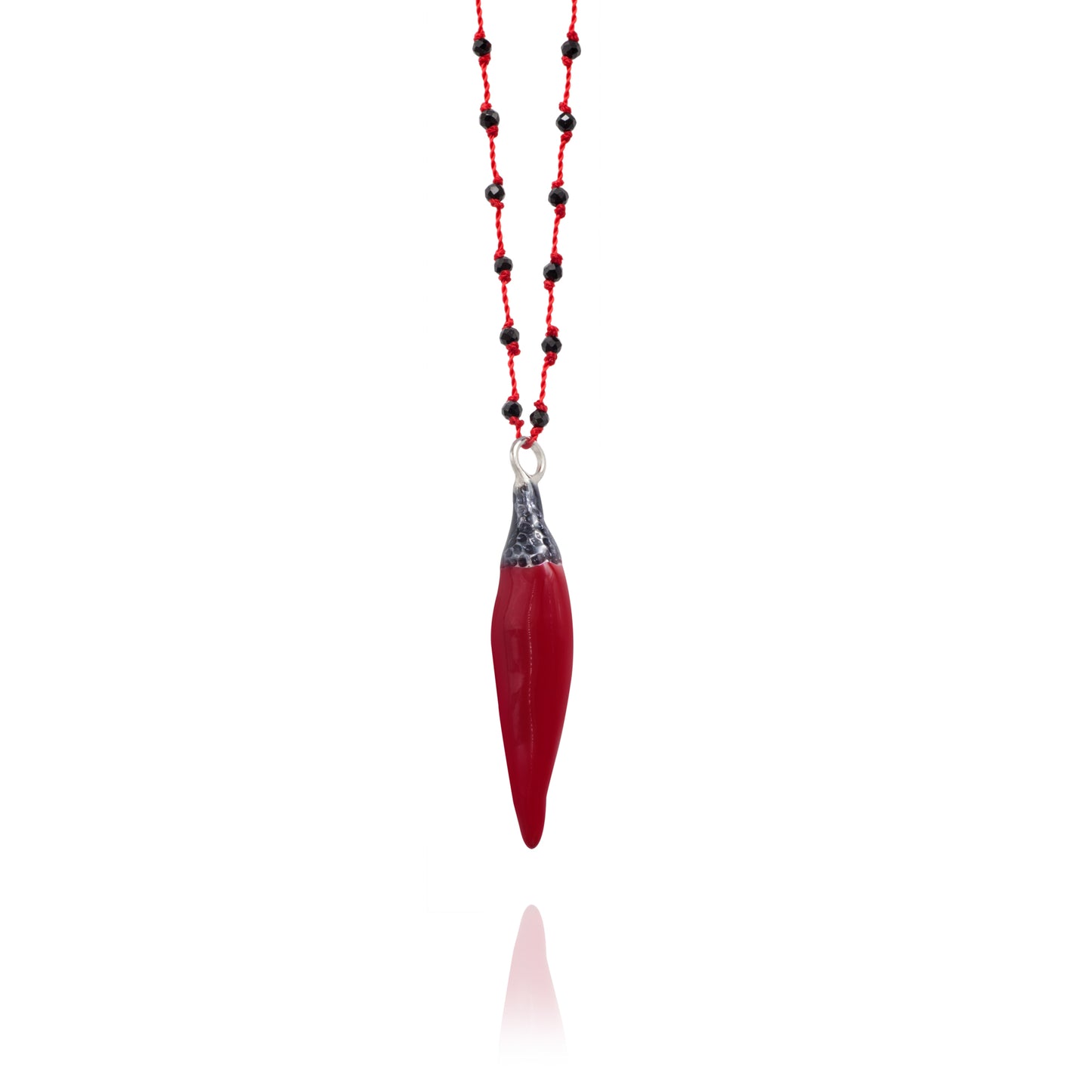 Necklace Soo Hot Chili with Large Red Pepper, Red Cord and Spinel Beads