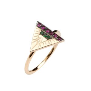 519 Ring Zuhno Fine Yellow Gold K14 with Rubies and Tsavorites