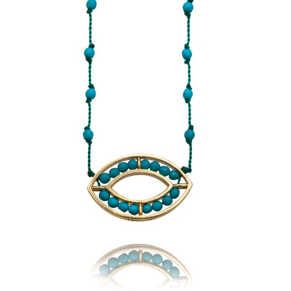 847-Yellow gold-eye-turquoise baby blue-green cord-42