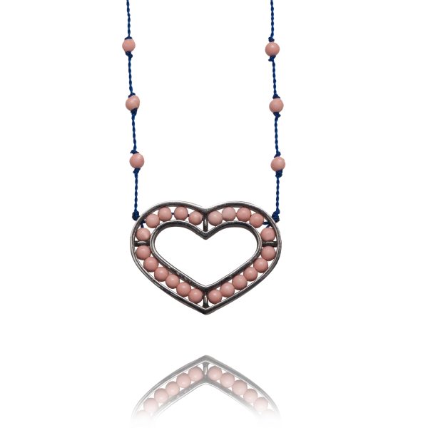 850-black rhodium heart-coral baby pink-blue cord-42