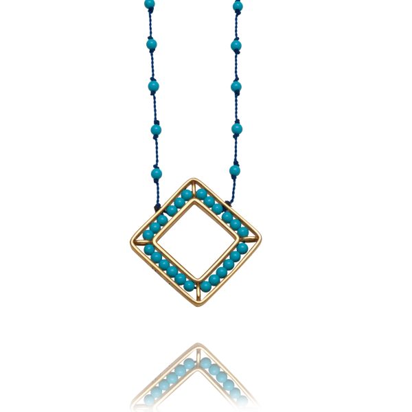 852-yellow gold-rhombus-turquoise baby blue-blue cord-42