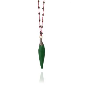 Necklace Soo Hot Chili with Large Green Pepper, Garnet Cord and Pyrite Beads
