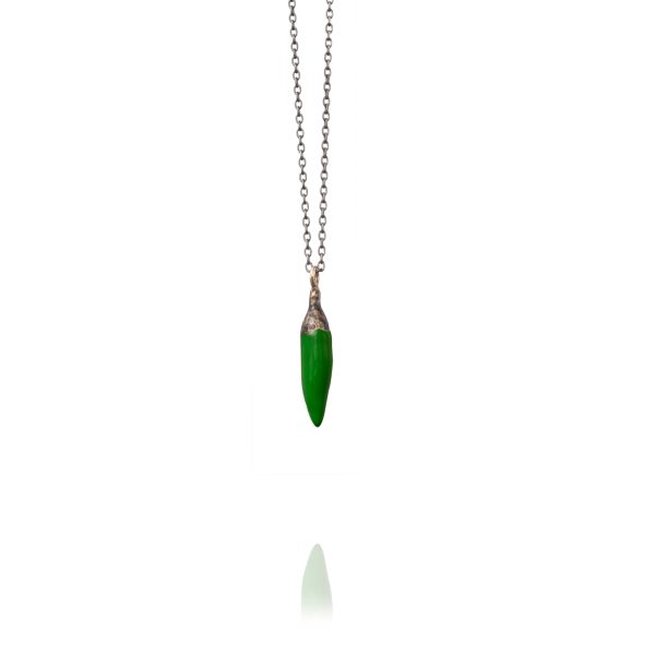 Necklace Soo Hot Chili with Small Green Pepper and Silver Chain