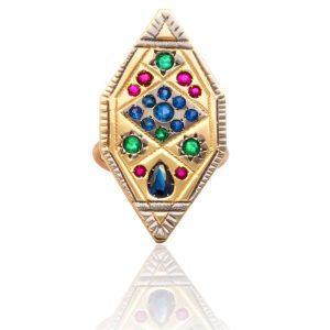 Ring Zuhno Fine Yellow Gold K9 with Sapphires, Emeralds and Rubies