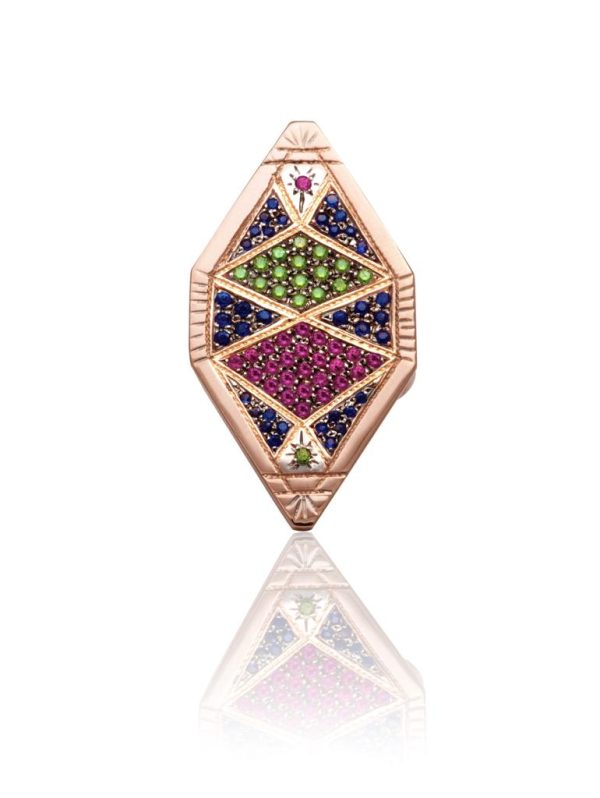Ring Zuhno Fine Pink Gold K9 with Diamonds, Sapphires and Rubies 442