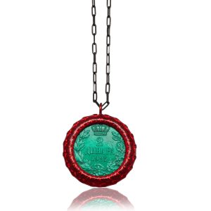 Necklace Money-Money With Enameled Dots Medium Coin and Sterling Silver Chain 913