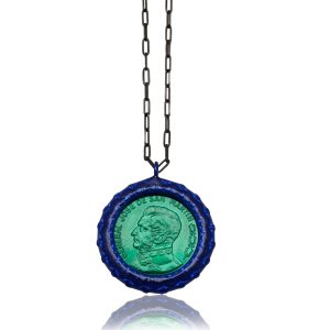 Necklace Money-Money With Enameled Dots Medium Coin and Sterling Silver Chain 912