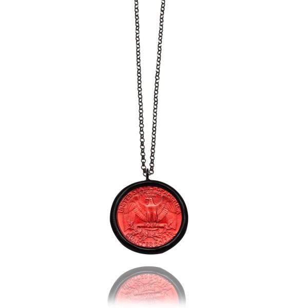 Necklace Money-Money With Enameled Dots Medium Coin and Sterling Silver Chain 910