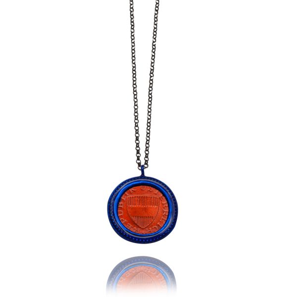 Necklace Money-Money With Enameled Small Dots Coin and Sterling Silver Chain 897