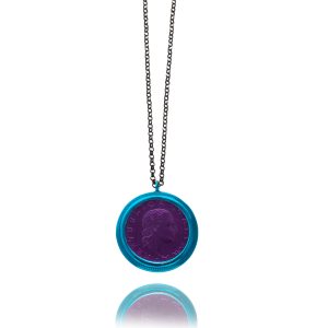 Necklace Money-Money With Enameled Dots Medium Coin and Sterling Silver Chain 906