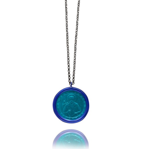 Necklace Money-Money With Enameled Dots Medium Coin and Sterling Silver Chain 907