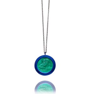 Necklace Money-Money With Enameled Double Circle Medium Coin and Sterling Silver Chain 903
