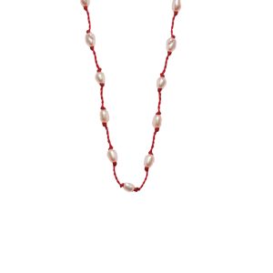 Silver Beady Beat Necklace with Pearl Beads and Garnet Cord