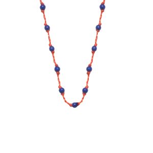 Silver Beady Beat Necklace with Lapis Lazuli Beads and Orange Cord