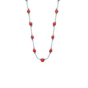 Silver Beady Beat Necklace with Orange Coral Beads and Aqua Marine Cord