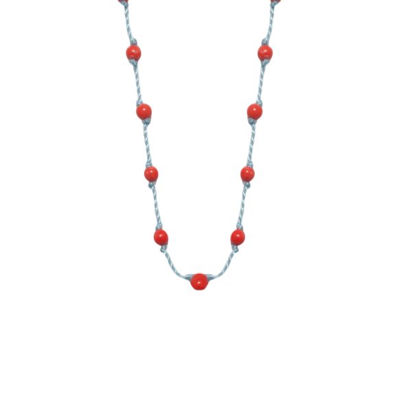 Silver Beady Beat Necklace with Orange Coral Beads and Aqua Marine Cord
