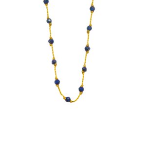 Silver Beady Beat Necklace with Lapis Lazuli Beads and Yellow Cord