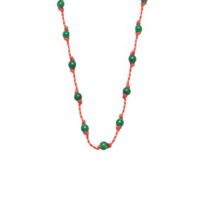 Silver Beady Beat Necklace with Malachite Beads and Orange Cord