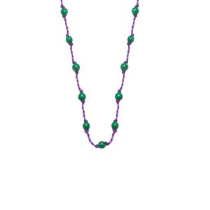 Silver Beady Beat Necklace with Malachite Beads and Purple Cord