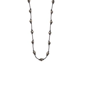 Silver Beady Beat Necklace with Pyrite Beads and Black Cord