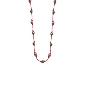 Silver Beady Beat Necklace with Pyrite Beads and Garnet Cord