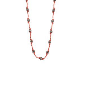 Silver Beady Beat Necklace with Pyrite Beads and Orange Cord