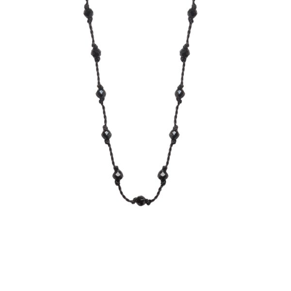 Silver Beady Beat Necklace with Spinel Beads and Black Cord
