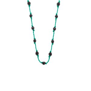 Silver Beady Beat Necklace with Spinel Beads and Green Cord