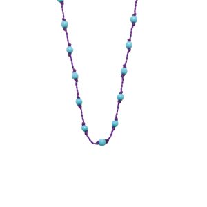 Silver Beady Beat Necklace with Baby Blue Turquoise Beads and Purple Cord