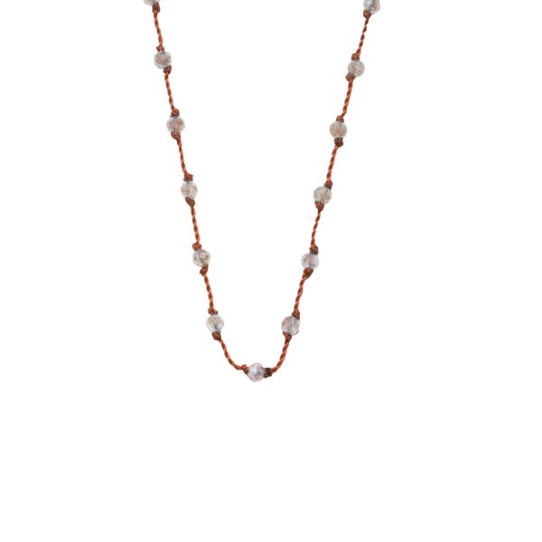 Silver Beady Beat Necklace with Labradorite Beads and Garnet Cord