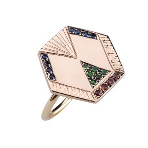 Ring Zuhno Fine Pink Gold K9 with Sapphires and Tsavorites