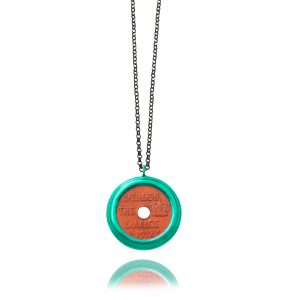 Necklace Money-Money With Enameled Medium Double Circle Coin and 45cm Sterling Silver Chain