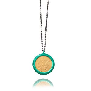 Necklace Money-Money With Enameled Dots Medium Coin and 70cm Sterling Silver Chain