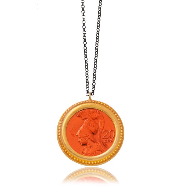 Necklace Money-Money With Enameled Extra Large Dots Coin and 90cm Sterling Silver Chain