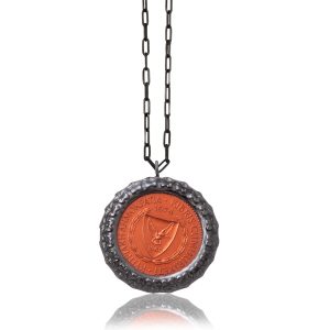 Necklace Money-Money With Enameled Wreath Extra Large Coin and 90cm Sterling Silver Chain