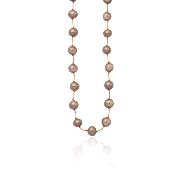 1745-Sterling-silver-beady-beat-necklace-bronze-pearls-gold-cord-42cm