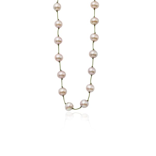 1755-Sterling-silver-beady-beat-necklace-beige-pearls-olive-green-cord-42cm
