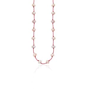 1759-Yellow-gold-plated-sterling-silver-Beady-Beat-necklace-Baroque-Pearls-Garnet-cord-42cm