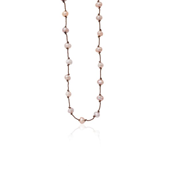 793-Gold-plated-sterling-silver-Beady-Beat-necklace-Baroque-Pearls-Brown-cord-80cm