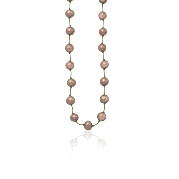994-Sterling-silver-beady-beat-necklace-bronze-pearls-gold-olive-green-cord-42cm