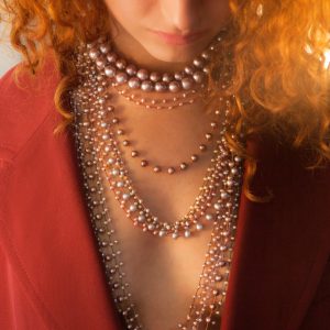 Silver Beady Beat Necklace with Baroque Pearl Beads and 42cm Beige Cord