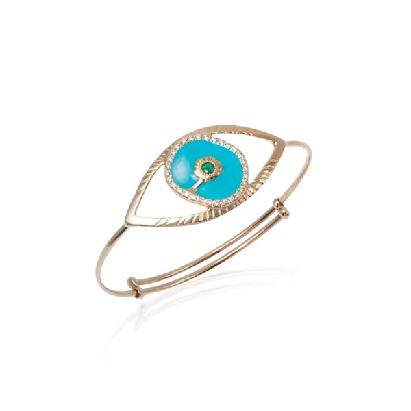 2404 Gold Matia Turquoise Enameled Bracelet with Diamonds and Emerald